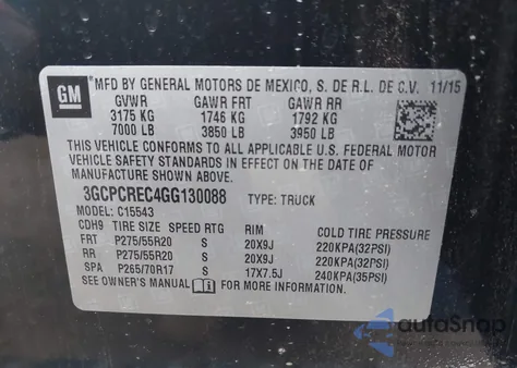 2016 Chevrolet Silverado 1500 1Lt z USA, uszkodzony, nr VIN 3GCPCREC4GG130088